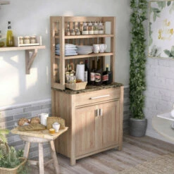 Discount 🥰 Furniture Of America Dika Farmhouse Brown 2-door Cabinet Baker's Rack 👏