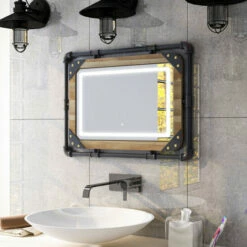 Outlet β Furniture Of America Inyo Industrial Wall Mirror With LED Light Dark Brown π