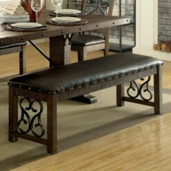 Best Pirce ✔️ Furniture Of America Tood Traditional Walnut Faux Leather Dining Bench 👍