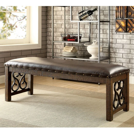 Best Pirce ✔️ Furniture Of America Tood Traditional Walnut Faux Leather Dining Bench 👍 - Image 2