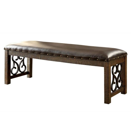 Best Pirce ✔️ Furniture Of America Tood Traditional Walnut Faux Leather Dining Bench 👍 - Image 3