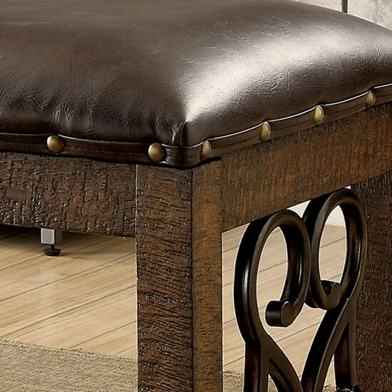 Best Pirce ✔️ Furniture Of America Tood Traditional Walnut Faux Leather Dining Bench 👍 - Image 5