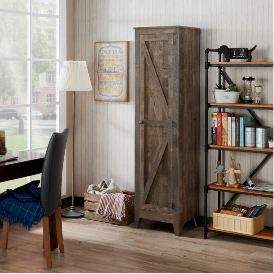 Buy 🧨 Furniture Of America Bres Rustic Oak 4-shelf Bookcase Cabinet ⌛