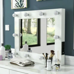 Budget 💯 Coni White Vanity Mirror With USB Ports By Furniture Of America ⭐