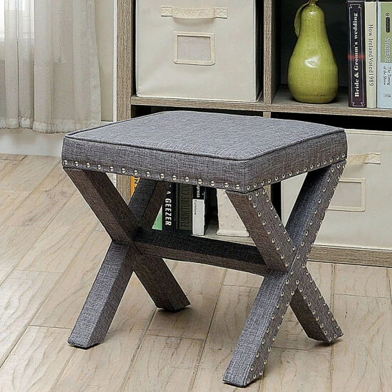 Outlet β Furniture Of America Kyon Traditional Linen X-shaped Ottoman Light Grey π - Image 2