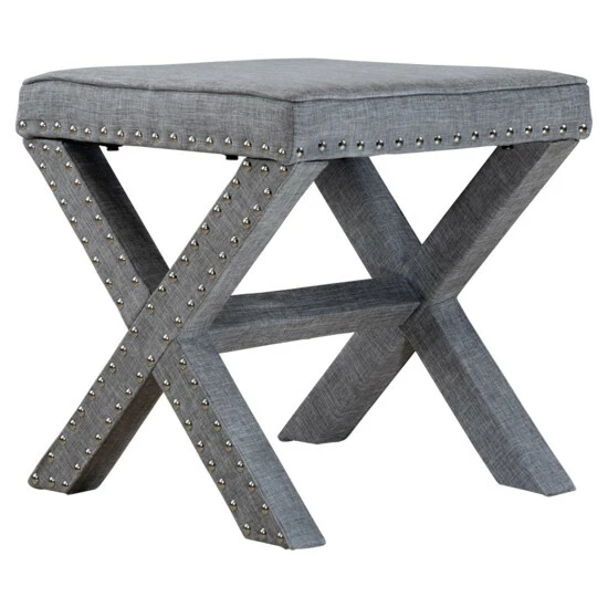 Outlet β Furniture Of America Kyon Traditional Linen X-shaped Ottoman Light Grey π - Image 4