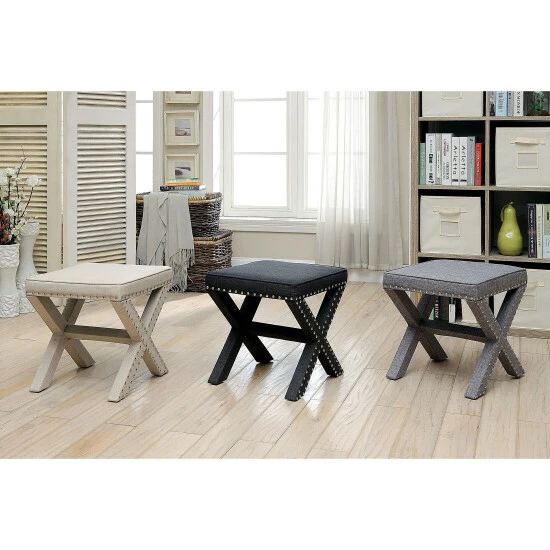 Outlet β Furniture Of America Kyon Traditional Linen X-shaped Ottoman Light Grey π - Image 8