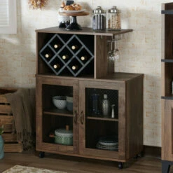 Brand new 🛒 Furniture Of America Laut Rustic Oak 4-shelf Mini Bar W/ Wine Rack 🔔