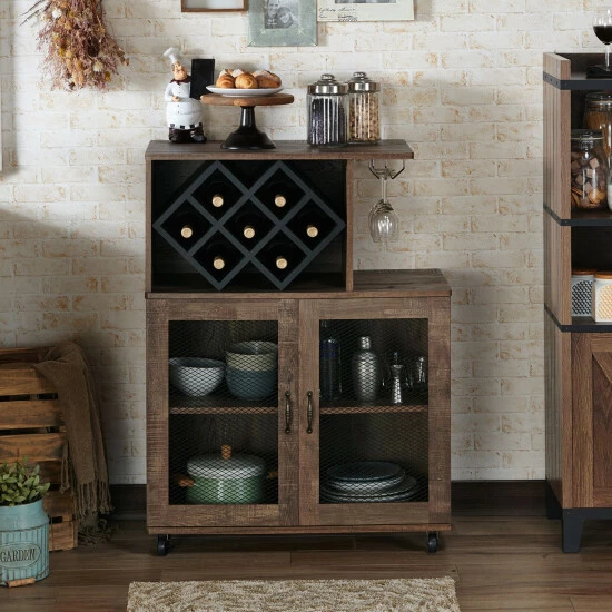 Brand new π Furniture Of America Laut Rustic Oak 4-shelf Mini Bar W/ Wine Rack π - Image 2