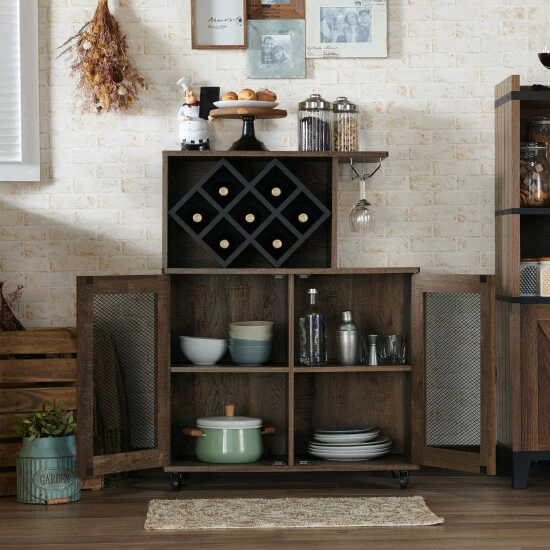 Brand new π Furniture Of America Laut Rustic Oak 4-shelf Mini Bar W/ Wine Rack π - Image 3