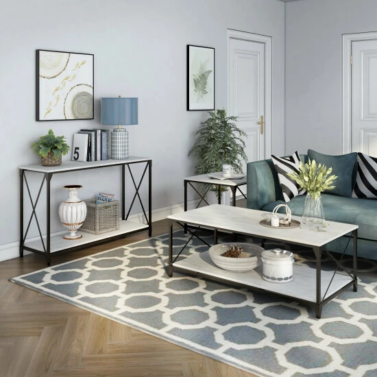 Outlet 🤩 Furniture Of America Eltris Grey 47-inch Coffee Table With 2 Side Tables Set 🥰 - Image 2