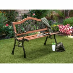 Best deal 🧨 Furniture Of America Jyon Cottage Oak Camel Back Garden Bench 🔔