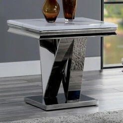 Best Pirce 👍 Furniture Of America Kaliki Glam Chrome 23-inch Faux Marble Side Table 🤩