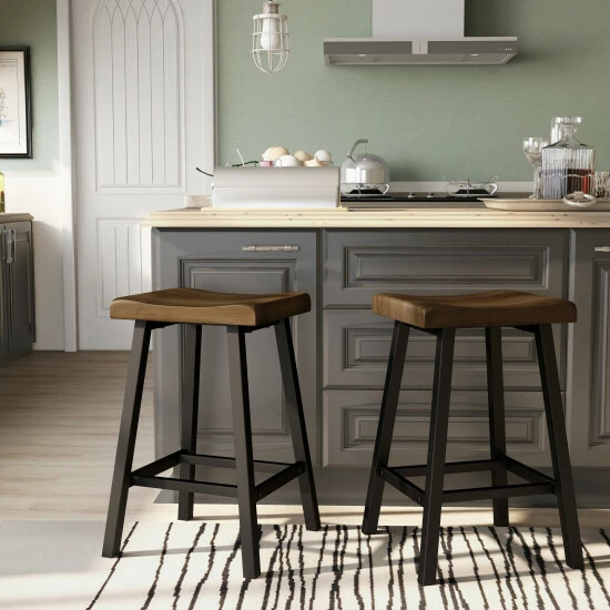 Cheap π Furniture Of America Oak & Black Metal Counter Height Stools, Set Of 2 𧨠- Image 2