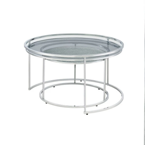 Coupon ⌛ Furniture Of America Ensigne Glam Chrome 2-piece Nesting Tables Set Grey Glass 🥰 - Image 8