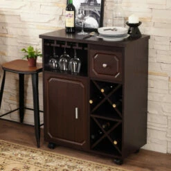 Buy ❤️ Furniture Of America Crestall Multi-Storage Espresso Mobile Wine Bar Cabinet ❤️