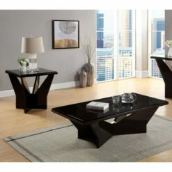 Best deal ❤️ Furniture Of America Ameena Glass Top 2-Piece Coffee Table Set Black ⭐