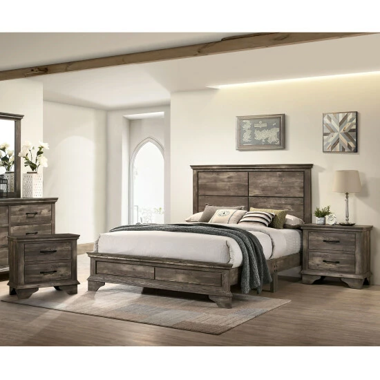 Hot Sale 👍 Furniture Of America Balthasar Gray 3-piece Bed With 2 Nightstands Set 🧨