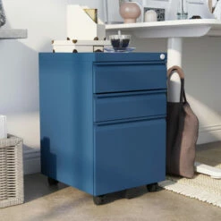 Best Sale 👍 Furniture Of America Maddox Matte 3-Drawer Mobile File Cabinet Matte Navy Blue 🧨