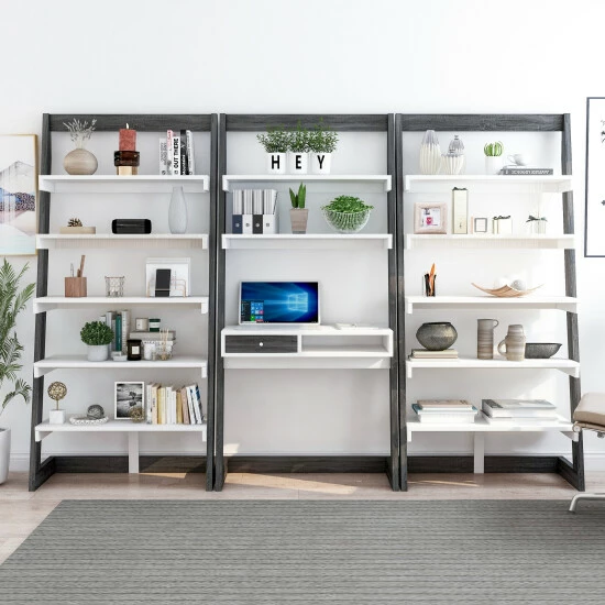 New 🔥 Furniture Of America Liri Modern 34-inch 3-Piece Computer Desk Set Distressed Grey 🔔