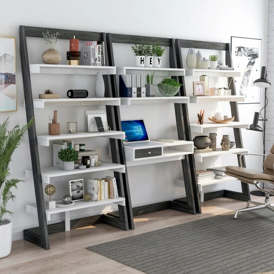 New 🔥 Furniture Of America Liri Modern 34-inch 3-Piece Computer Desk Set Distressed Grey 🔔 - Image 2