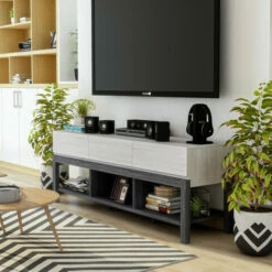 Wholesale 👏 Furniture Of America Tiska Modern White And Grey 60-inch 3-shelf TV Console 👍