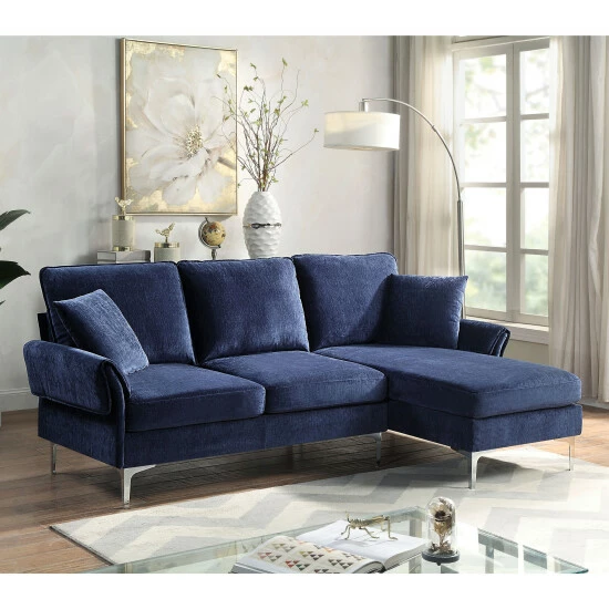 Buy 🔔 Furniture Of America Harkon Contemporary Chenille Padded Sectional Navy 👏 - Image 2