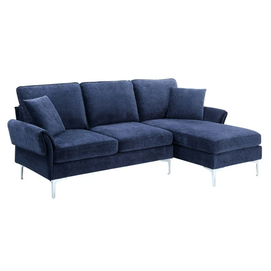 Buy 🔔 Furniture Of America Harkon Contemporary Chenille Padded Sectional Navy 👏 - Image 4