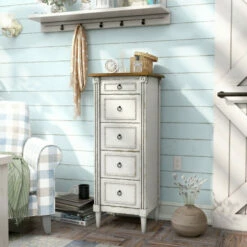 Budget 👍 Furniture Of America Joneigh Traditional Solid Wood 5-drawer Chest Antique White/oak ✨
