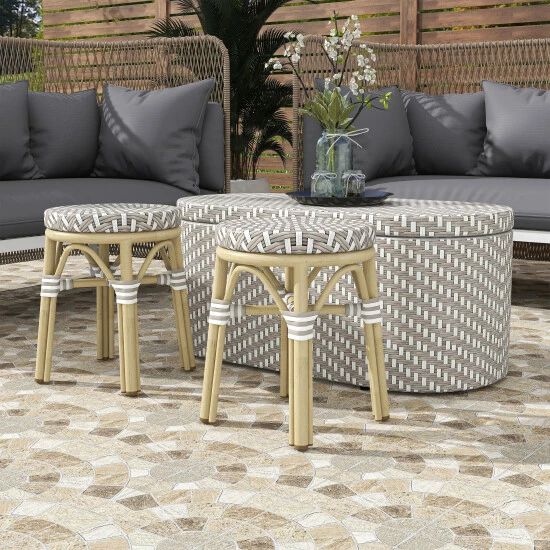Wholesale 😀 Pagler Patio Nesting Storage Table & Stools By Furniture Of America Grey 🔔