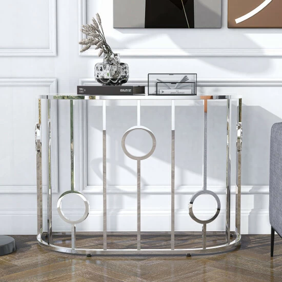 Deals ⌛ Hoop Glam Chrome Mirror Sofa Table By Furniture Of America 🔥