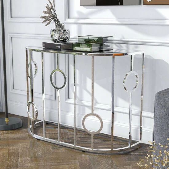 Deals ⌛ Hoop Glam Chrome Mirror Sofa Table By Furniture Of America 🔥 - Image 3