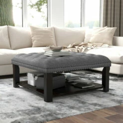 Best Sale 😍 Furniture Of America Transitional Tufted Cocktail Ottoman With Storage Grey 🤩