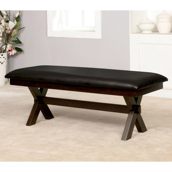 Best Sale ⭐ Furniture Of America Paiz Modern Two-Seater Padded Dining Bench Dark Cherry 💯 - Image 2