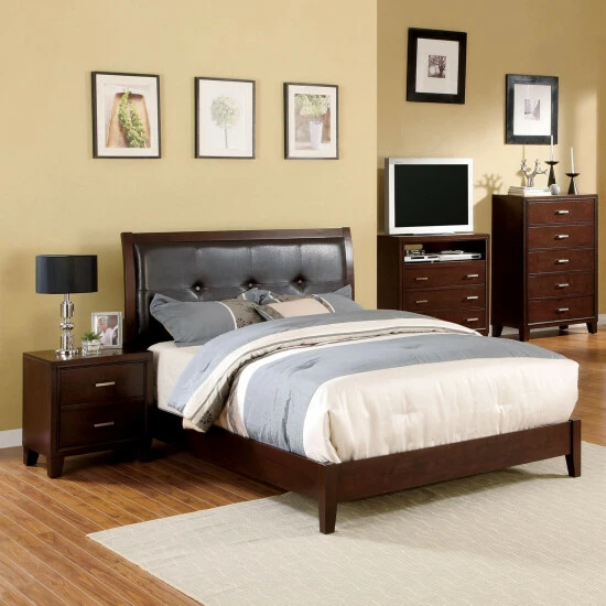 Budget π Furniture Of America Malt Traditional Cherry Faux Leather Platform Bed π - Image 2