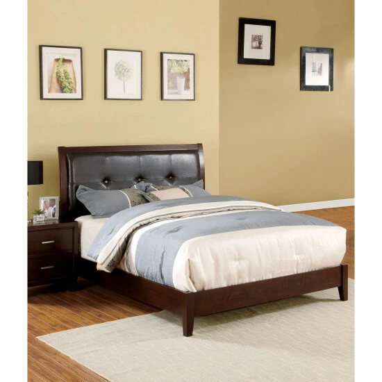 Budget π Furniture Of America Malt Traditional Cherry Faux Leather Platform Bed π - Image 4