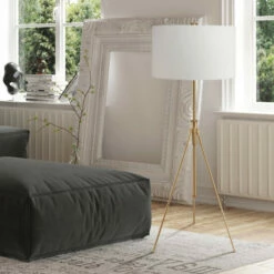 Hot Sale 🥰 Furniture Of America Fali Contemporary Metal Accent Tripod Floor Lamp Off-white / Silver ⭐