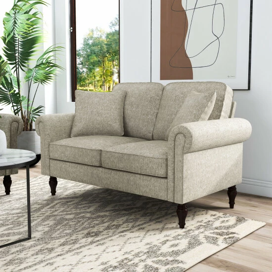 Deals 👏 Igny Traditional Chenille Fabric Loveseat By Furniture Of America Light Brown - Without Care Kit ✨ - Image 3