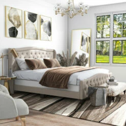 Deals 🌟 Furniture Of America Sumala Contemporary Button Tufted Panel Bed Dark Grey 🎁