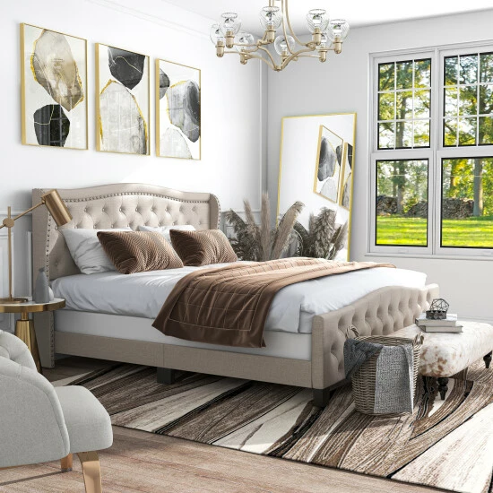 Deals 🌟 Furniture Of America Sumala Contemporary Button Tufted Panel Bed Dark Grey 🎁