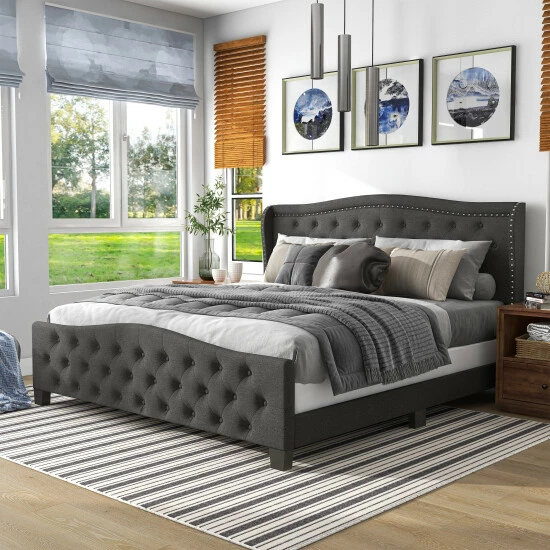 Deals 🌟 Furniture Of America Sumala Contemporary Button Tufted Panel Bed Dark Grey 🎁 - Image 2