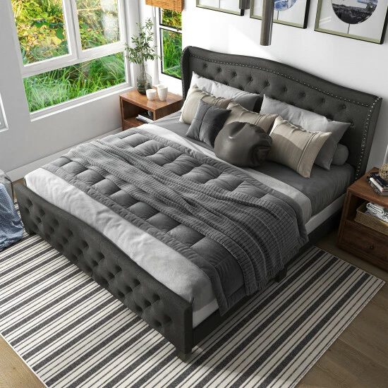 Deals 🌟 Furniture Of America Sumala Contemporary Button Tufted Panel Bed Dark Grey 🎁 - Image 4