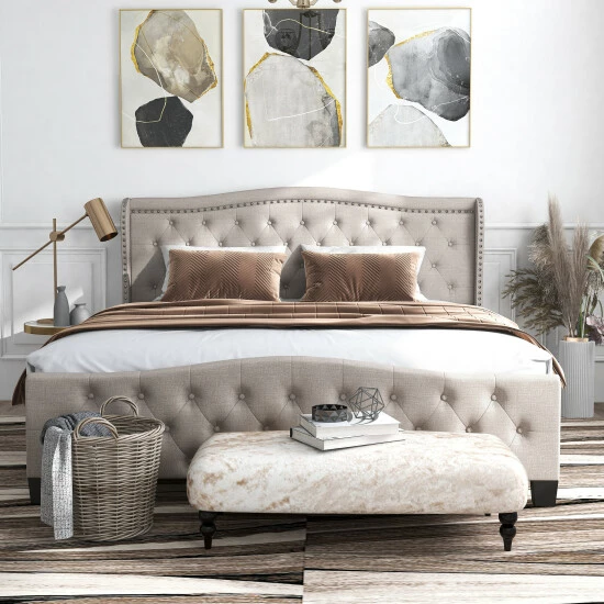 Deals 🌟 Furniture Of America Sumala Contemporary Button Tufted Panel Bed Dark Grey 🎁 - Image 5
