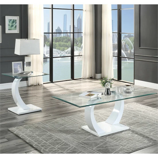 Hot Sale ✔️ Cres Glam Glasstop 2-piece Coffee Table Set By Furniture Of America White ✔️ - Image 2