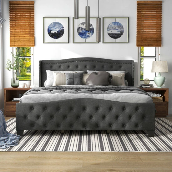 Deals 🌟 Furniture Of America Sumala Contemporary Button Tufted Panel Bed Dark Grey 🎁 - Image 6
