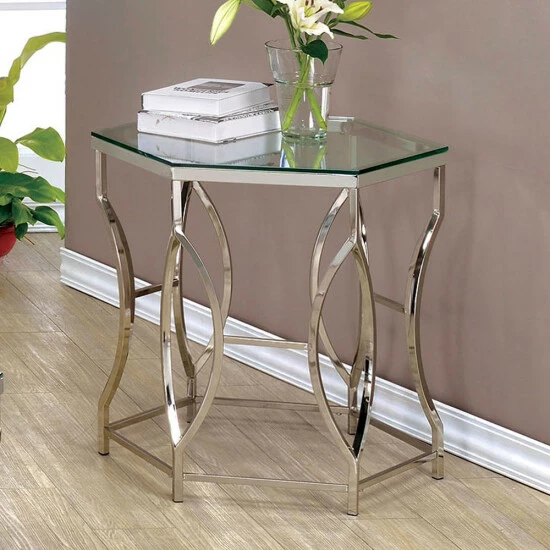 Budget ⌛ Furniture Of America Talm Contemporary Chrome 26-inch Glass Top Side Table 🔔