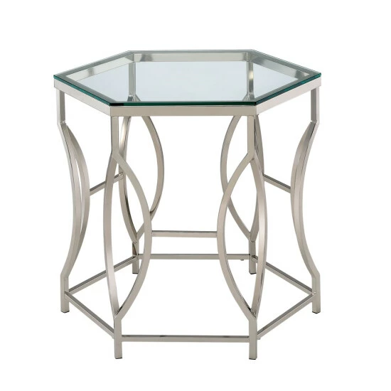 Budget ⌛ Furniture Of America Talm Contemporary Chrome 26-inch Glass Top Side Table 🔔 - Image 3