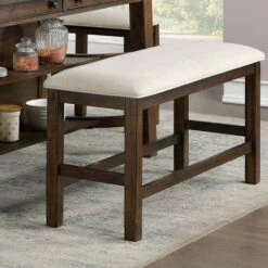 Promo π€© Furniture Of America Deblynn Rustic Oak Fabric Counter Height Bench β€οΈ