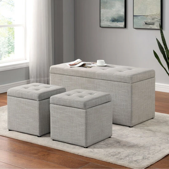 Flash Sale ⭐ Furniture Of America Goneril Transitional Beige Tufted Bench With Ottoman ✨