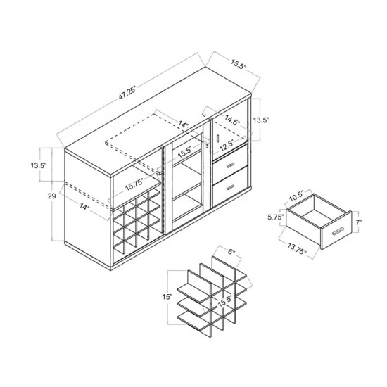 Best Sale 🎁 Furniture Of America Diz Modern 47-inch Wine Bar Dining Server Cappuccino 🛒 - Image 8